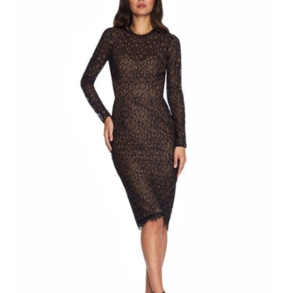 Dress the Population Kay Lace Leopard Print Sheath Dress NWOT Size Small